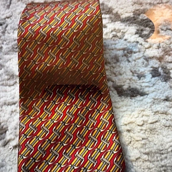Hermes Red and Yellow Geometric Tie - Picture 14 of 16